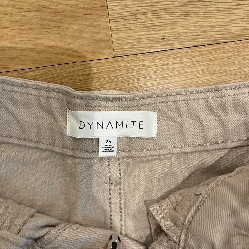 Nwot Dynamite Beige Tan High Waisted Denim Shorts Frayed Raw Hem Cutoffs 26 — image 2 of 3